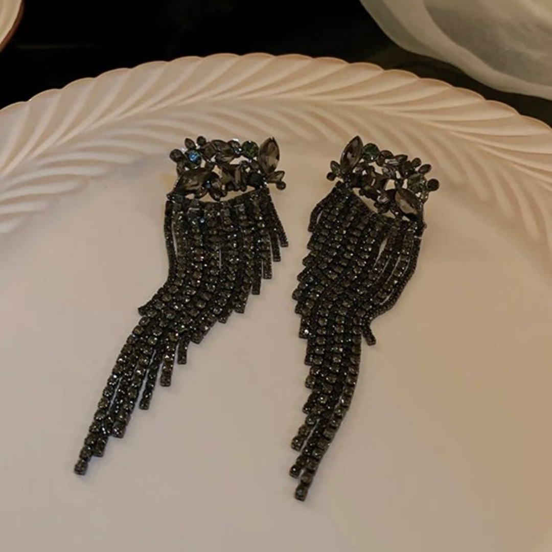 Pendientes Lluvia de Cristales Negro-img
